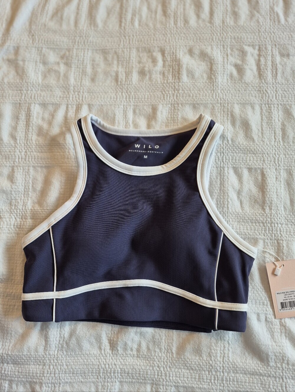 Wilo the Label women's Medium navy with white trim Piper bra ribbed NWT